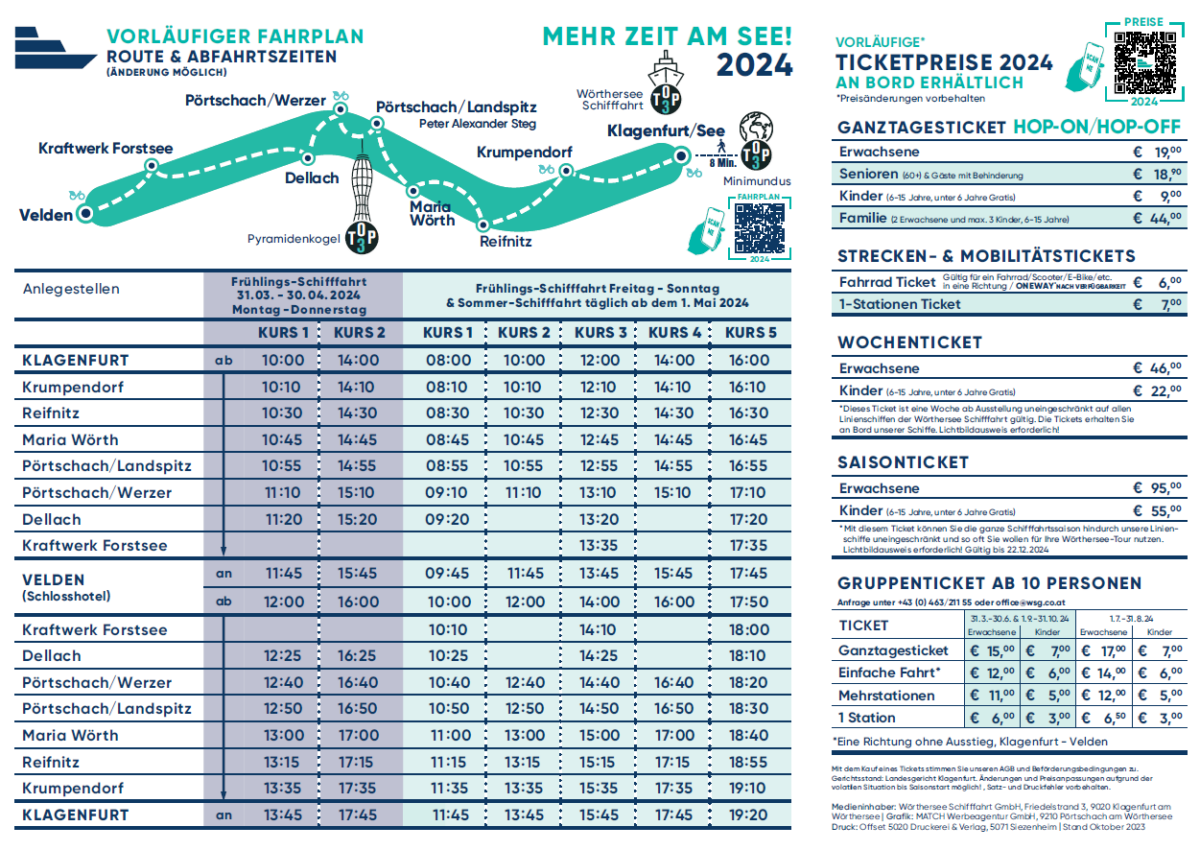 Vorläufiger Fahrplan 2024 Wörthersee Schifffahrt